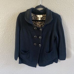 Ann Taylor Loft Cardigan Womens Medium Black Double Breasted Gold Button Classic